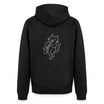 Cat plays saxophone - Unisex Premium Organic Zip Hoodie - black - Back - Nico (187cm)
