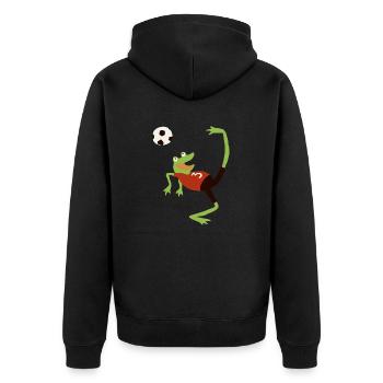Fussballfrosch - Unisex Premium Bio Zip Hoodie - Schwarz - Hinten - Nico (187cm)