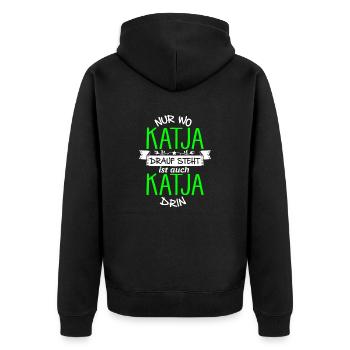 KATJA die Echte - Unisex Premium Bio Zip Hoodie - Schwarz - Hinten - Nico (187cm)