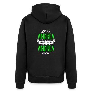 ANDREA die Echte - Unisex Premium Bio Zip Hoodie - Schwarz - Hinten - Nico (187cm)