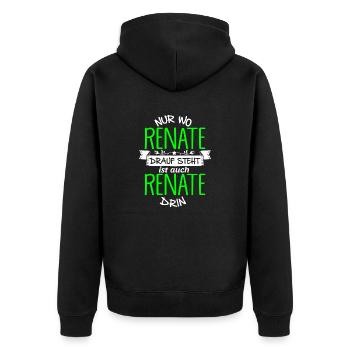 RENATE die Echte - Unisex Premium Bio Zip Hoodie - Schwarz - Hinten - Nico (187cm)