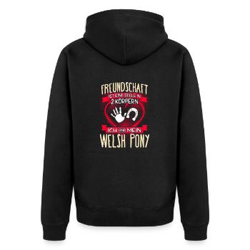 WELSH-PONY - 3 - Unisex Premium Bio Zip Hoodie - Schwarz - Hinten - Nico (187cm)