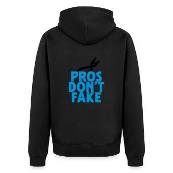 pros don't fake - Unisex Premium Bio Zip Hoodie - Schwarz - Hinten - Nico (187cm)