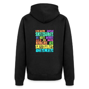 Skitouren Kirche - Unisex Premium Bio Zip Hoodie - Schwarz - Hinten - Nico (187cm)
