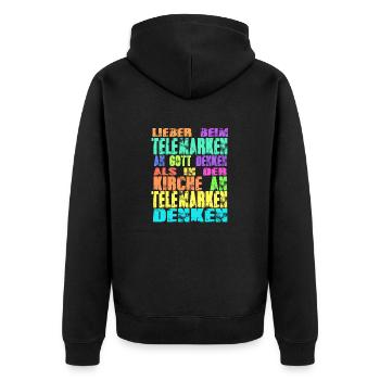 Telemarken Kirche - Unisex Premium Bio Zip Hoodie - Schwarz - Hinten - Nico (187cm)