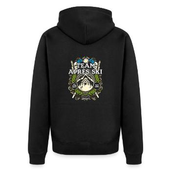 Apres Ski T Shirt Team Apres Ski - Unisex Premium Bio Zip Hoodie - Schwarz - Hinten - Nico (187cm)