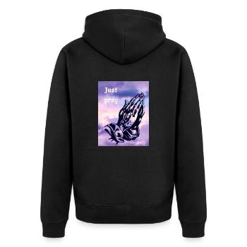 Just Pray Betende Hände - Unisex Premium Bio Zip Hoodie - Schwarz - Hinten - Nico (187cm)