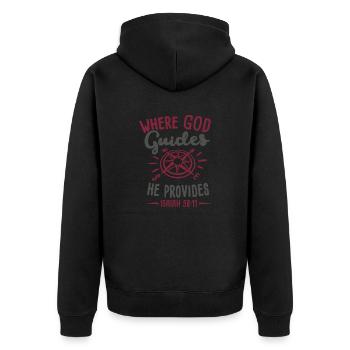 Wo Gott führt, stellt er Jesaja 58:11 zur Verfügung - Unisex Premium Bio Zip Hoodie - Schwarz - Hinten - Nico (187cm)