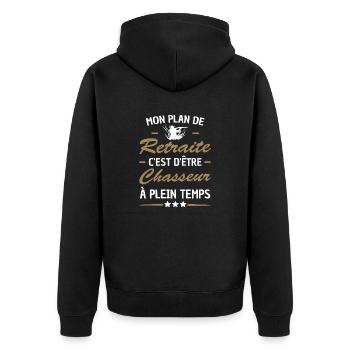 humour - plan de retraite, chasseur à plein temps - Veste à capuche bio Premium Unisexe - noir - Dos - Nico (187cm)