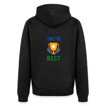 I AM THE BEST - Unisex Premium Bio Zip Hoodie - Schwarz - Hinten - Nico (187cm)