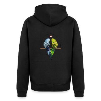 Pride Month | Wellensittich Paar auf Schaukel - Unisex Premium Bio Zip Hoodie - Schwarz - Hinten - Nico (187cm)