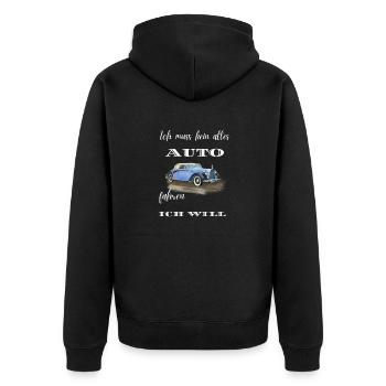 Ich muss kein altes Auto fahren - Unisex Premium Bio Zip Hoodie - Schwarz - Hinten - Nico (187cm)