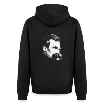 Friedrich Nietzsche Philosophie T-Shirt - Unisex Premium Bio Zip Hoodie - Schwarz - Hinten - Nico (187cm)