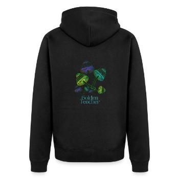 Golden Teacher Magic Mushrooms - Unisex Premium Bio Zip Hoodie - Schwarz - Hinten - Nico (187cm)