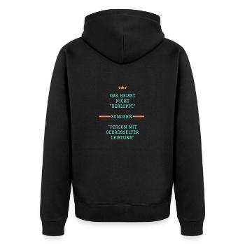 Bekloppt - Unisex Premium Bio Zip Hoodie - Schwarz - Hinten - Nico (187cm)