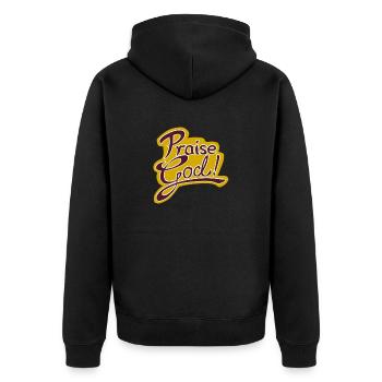 Praise God! - Unisex Premium Bio Zip Hoodie - Schwarz - Hinten - Nico (187cm)