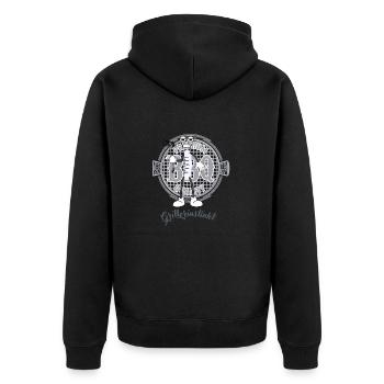 Premium Design Grillerinstinkt Black & White Logo - Unisex Premium Bio Zip Hoodie - Schwarz - Hinten - Nico (187cm)