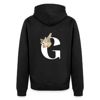 Buchstabe G blumig - Unisex Premium Bio Zip Hoodie - Schwarz - Hinten - Nico (187cm)