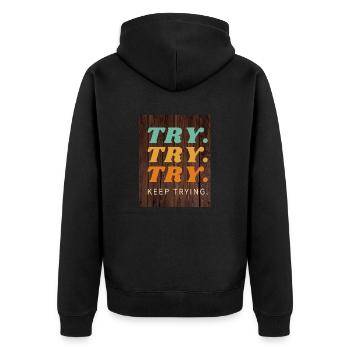 Try - Unisex Premium Organic Zip Hoodie - black - Back - Nico (187cm)