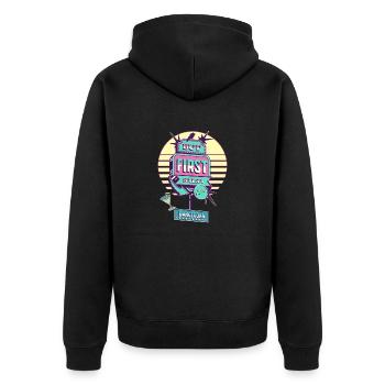 But First Salsa Retro Diner, Vintage, Dance Design - Unisex Premium Bio Zip Hoodie - Schwarz - Hinten - Nico (187cm)