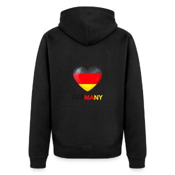 WM in Katar i Love Germany Fanartikel - Unisex Premium Bio Zip Hoodie - Schwarz - Hinten - Nico (187cm)