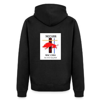 McCann Surname - Unisex Premium Organic Zip Hoodie - black - Back - Nico (187cm)