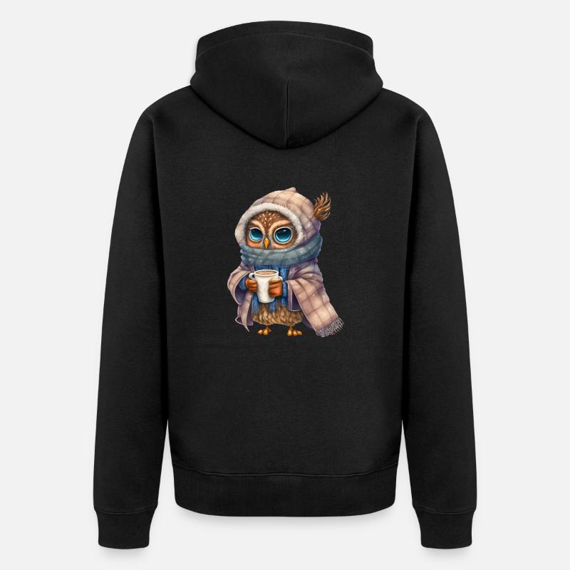 Nette Eule mit Kaffee - Unisex Premium Bio Zip Hoodie - Schwarz