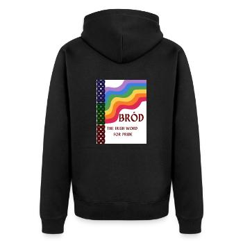 BRÓD, das irische Wort für Stolz. - Unisex Premium Bio Zip Hoodie - Schwarz - Hinten - Nico (187cm)