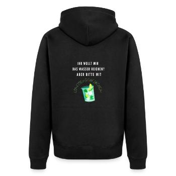 Wasser reichen - Unisex Premium Bio Zip Hoodie - Schwarz - Hinten - Nico (187cm)