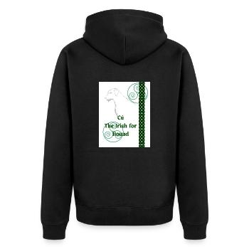 Cú, das irische Wort für Hund - Unisex Premium Bio Zip Hoodie - Schwarz - Hinten - Nico (187cm)