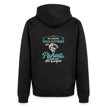 Ne jamais sous estimer pêcheur carpe. Drôles - Veste à capuche bio Premium Unisexe - noir - Dos - Nico (187cm)