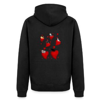 Kleine Katzen und kleine Herzen - Unisex Premium Bio Zip Hoodie - Schwarz - Hinten - Nico (187cm)