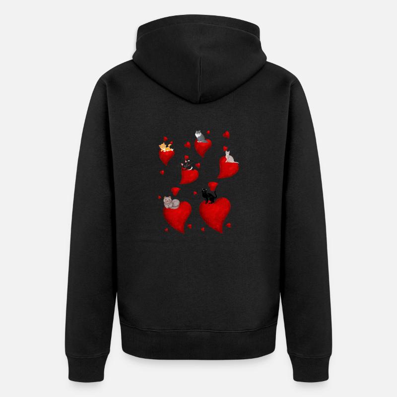 petits chats et petits coeurs - Veste à capuche bio Premium Unisexe - noir