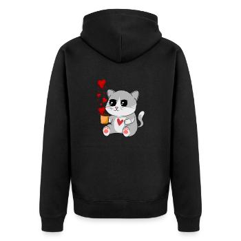 Großkatze und Herzen - Unisex Premium Bio Zip Hoodie - Schwarz - Hinten - Nico (187cm)
