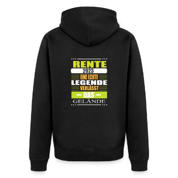 Rente 2023 Eine Echte Legende Verlässt Das Gelände - Unisex Premium Bio Zip Hoodie - Schwarz - Hinten - Nico (187cm)