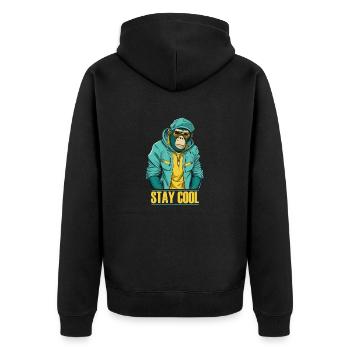 Cooler Affe Stay Cool - Unisex Premium Bio Zip Hoodie - Schwarz - Hinten - Nico (187cm)