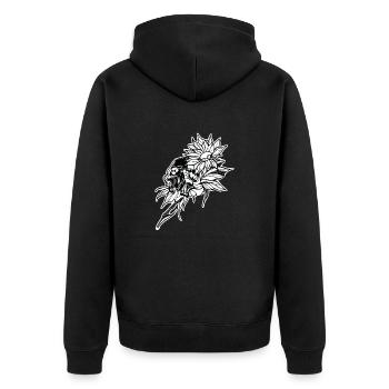 Schädel // Blume // Illustration - Unisex Premium Bio Zip Hoodie - Schwarz - Hinten - Nico (187cm)
