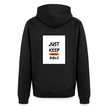 just keep reading the bible - Unisex Premium Bio Zip Hoodie - Schwarz - Hinten - Nico (187cm)