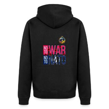 NO TO WAR NO TO NATO | WORLD MARCH FOR PEACE 2023 - Unisex Premium Organic Zip Hoodie - black - Back - Nico (187cm)