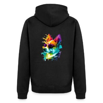 Chien corgi cool coloré avec des lunettes de soleil - Veste à capuche bio Premium Unisexe - noir - Dos - Nico (187cm)