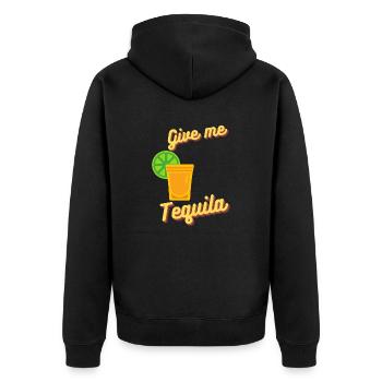 Give me Tequila Bar Trinken Junggesellenabschied - Unisex Premium Bio Zip Hoodie - Schwarz - Hinten - Nico (187cm)