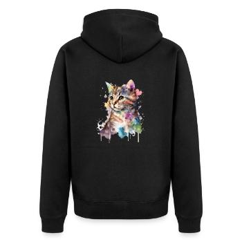 Watercolor Kitten Katze Kunst - Unisex Premium Bio Zip Hoodie - Schwarz - Hinten - Nico (187cm)