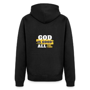 God is good all the time - Unisex Premium Bio Zip Hoodie - Schwarz - Hinten - Nico (187cm)