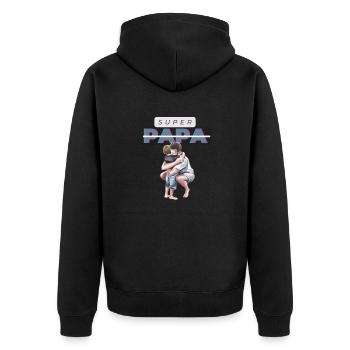 Super Papa Umarmung mit Sohn - große Liebe - Unisex Premium Bio Zip Hoodie - Schwarz - Hinten - Nico (187cm)