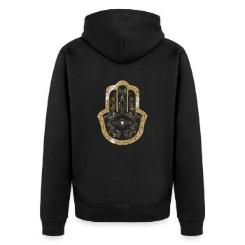 Hamsa Hand of Fatima gold - Unisex Premium Organic Zip Hoodie - black - Back - Nico (187cm)