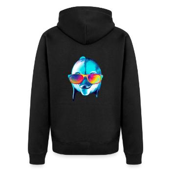 Eko, der Brillendelfin - Unisex Premium Bio Zip Hoodie - Schwarz - Hinten - Nico (187cm)