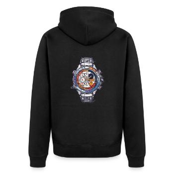 Ein Chrono gehört in jede gute Uhrensammlung - Unisex Premium Bio Zip Hoodie - Schwarz - Hinten - Nico (187cm)