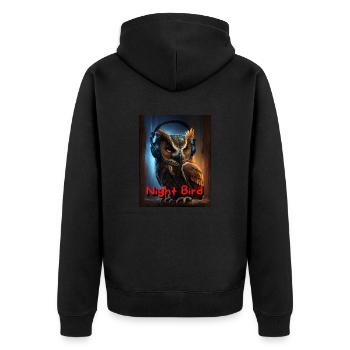 Nachteule mit Kopfhörer - Unisex Premium Bio Zip Hoodie - Schwarz - Hinten - Nico (187cm)
