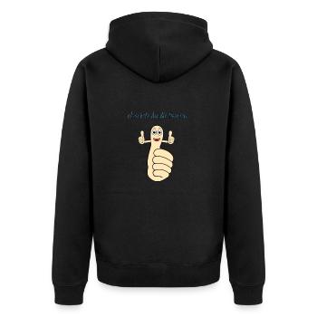Ich drücke dir die Daumen - Unisex Premium Bio Zip Hoodie - Schwarz - Hinten - Nico (187cm)