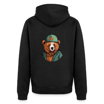 Koro the bear in the hat - Unisex Premium Organic Zip Hoodie - black - Back - Nico (187cm)